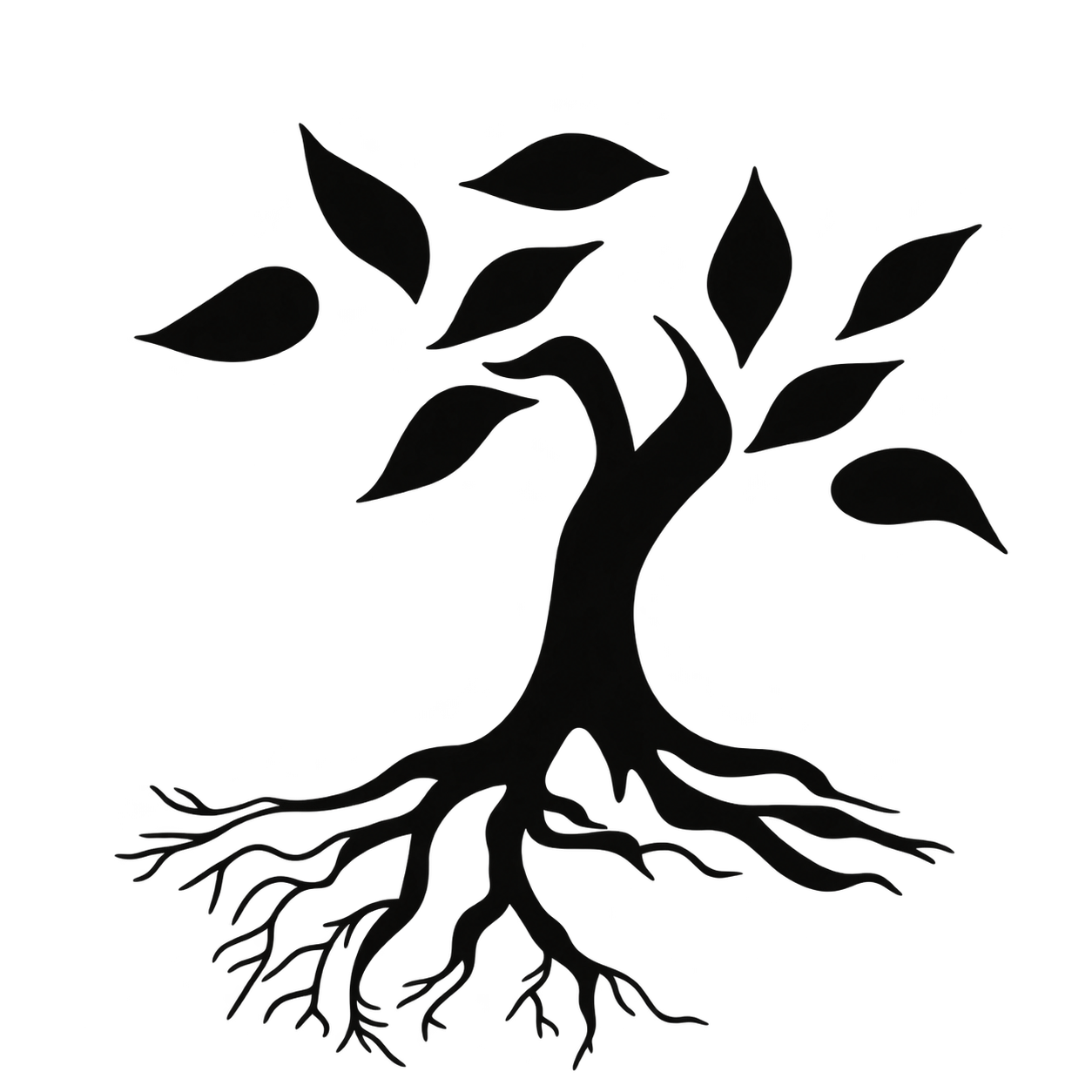 Graphic image of black tree with roots